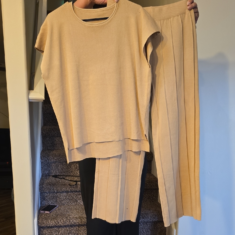 Tan Knit Top and Pants Set